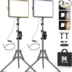 2-Pack LED Video Light Kit, NiceVeedi Studio Light, 2800-6500K